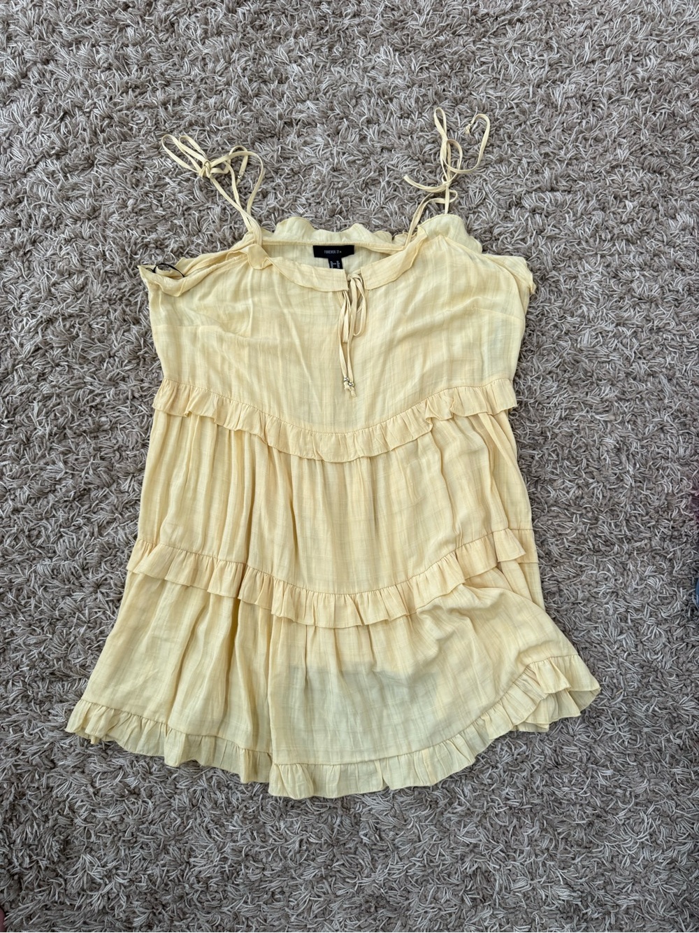 Forever 21 Pale Yellow Ruffle Tiered Spaghetti Strap Sundress